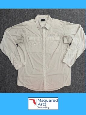 Grundens Men's Large Light Khaki Fishing Shirt Long Sleeve Vented Stretch Snap